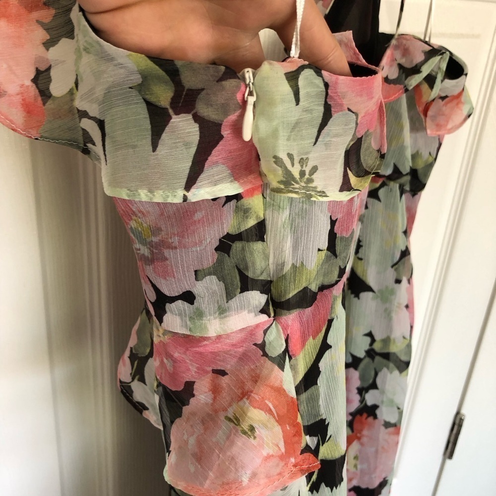 Black Floral Zara Chiffon Midi Dress Size M - Picture 8 of 9